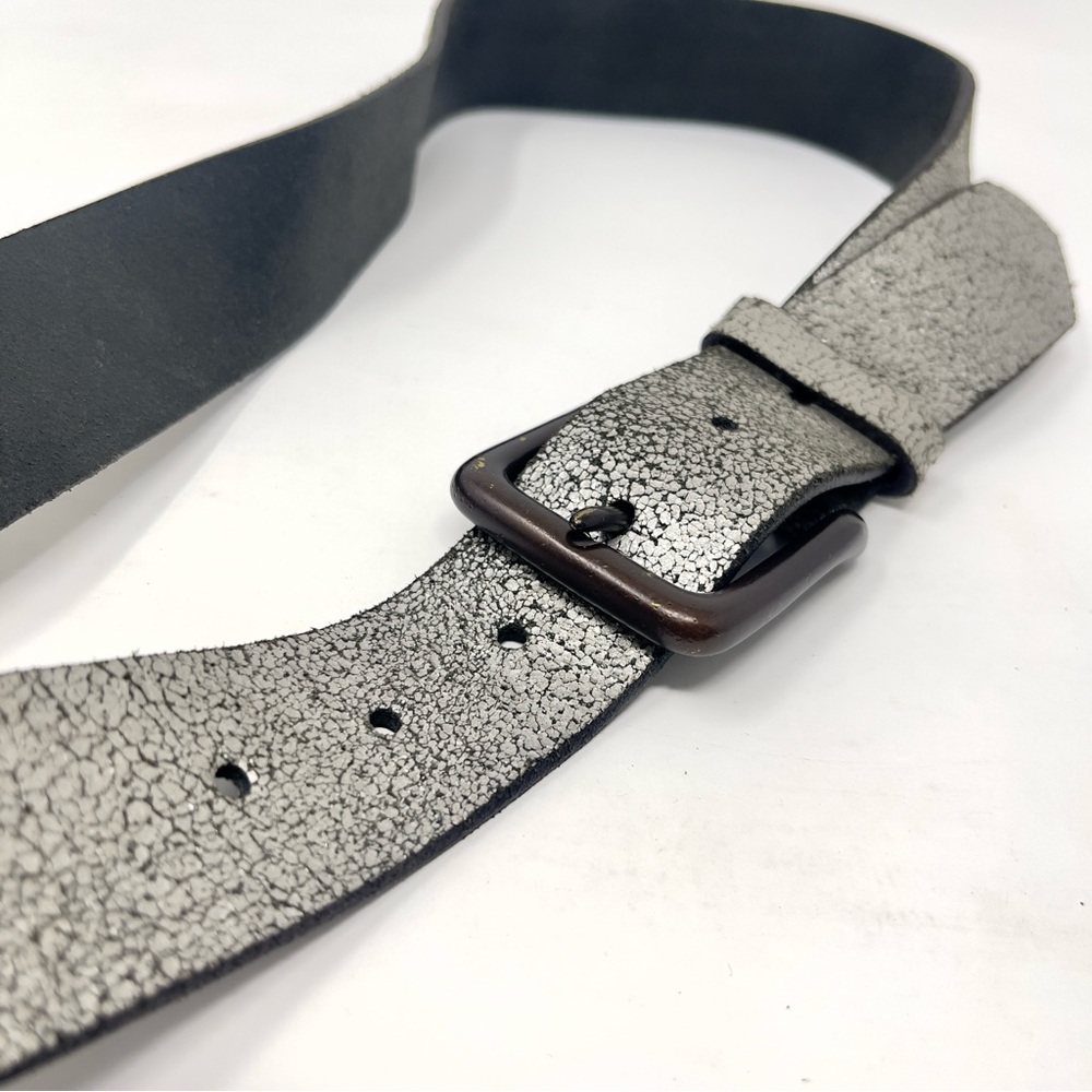 Vintage Old Navy Silver Crackle Metalic Leather‎ Belt, Dark Buckle Grunge
